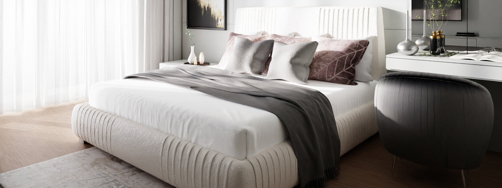 Boucle Cream King Size Bed