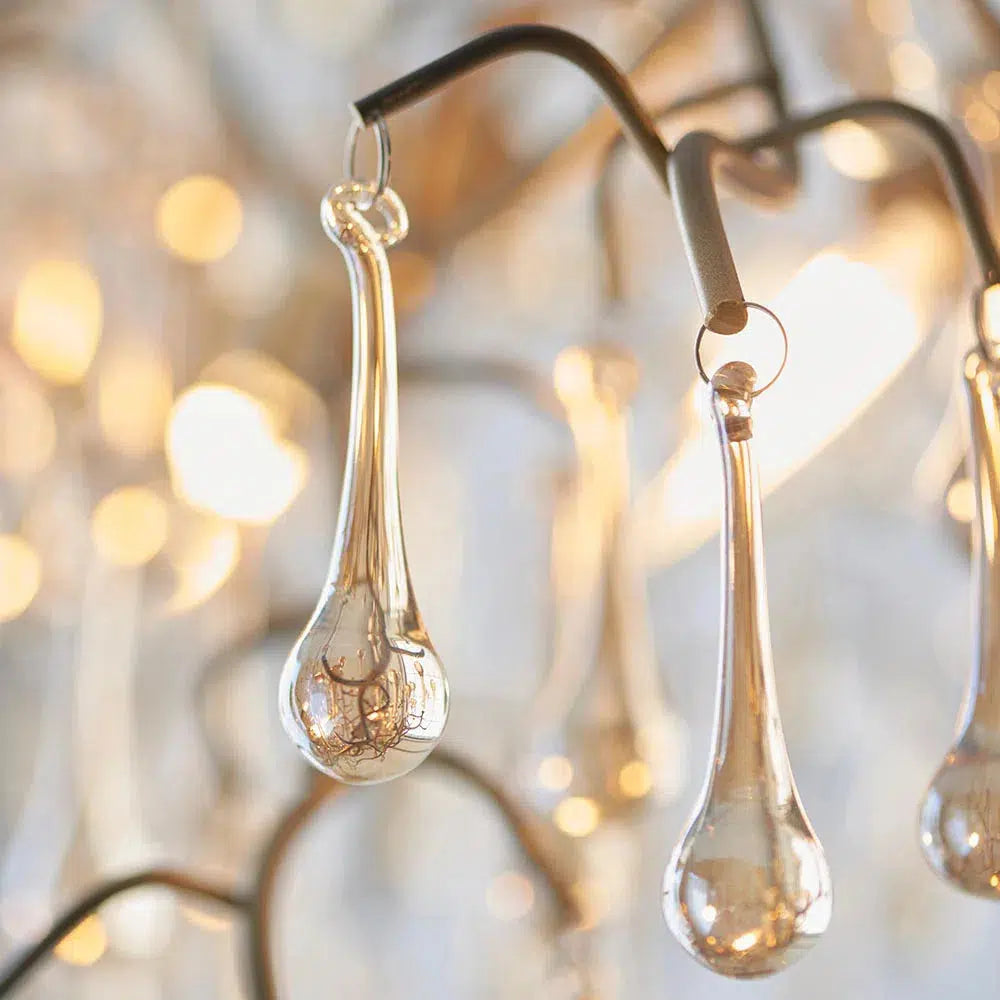 Amour - Branch Linear Chandelier with Glass Droplets