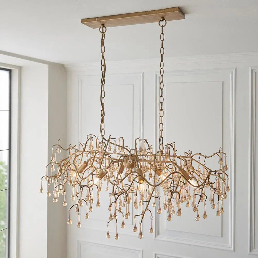 Amour - Branch Linear Chandelier with Glass Droplets