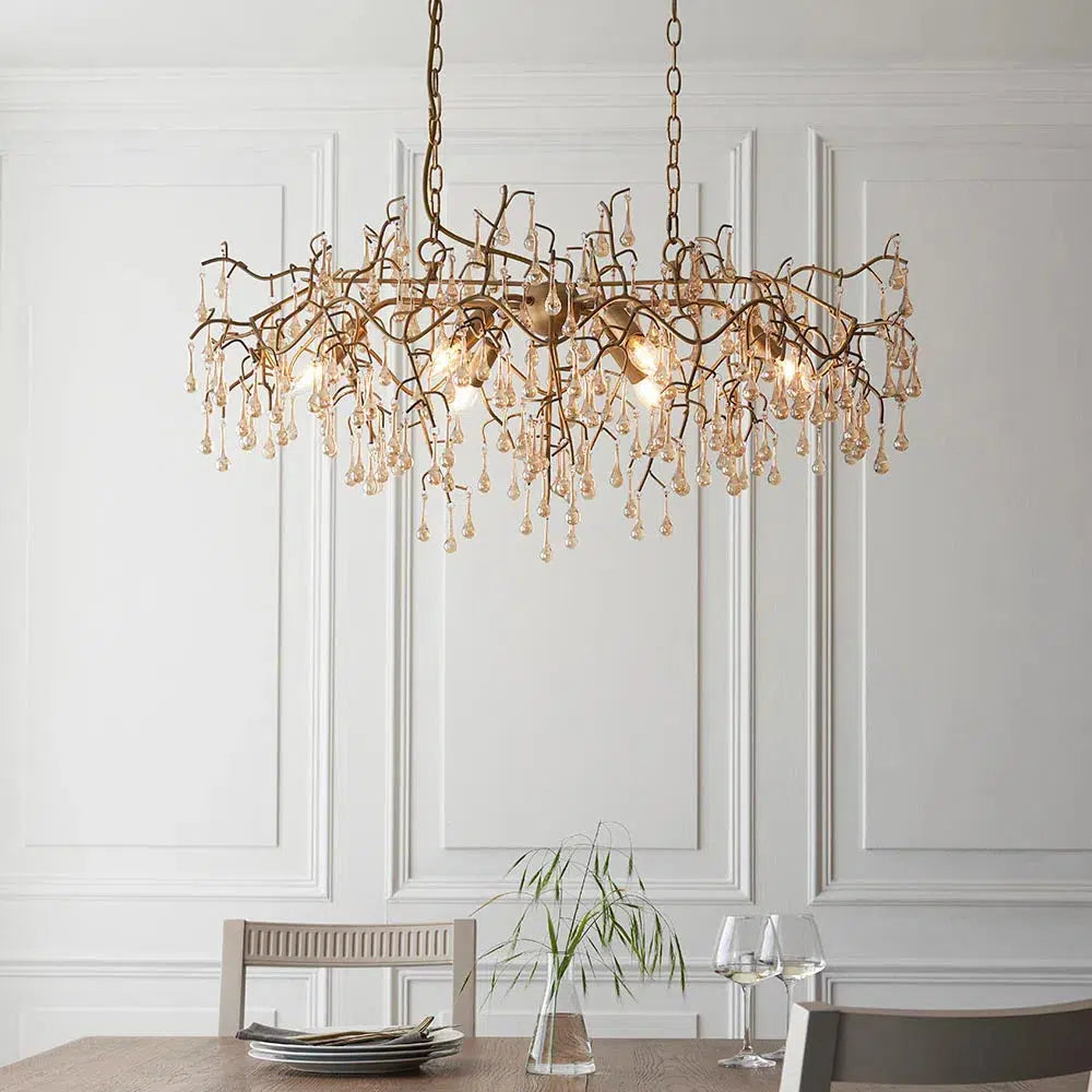 Amour - Branch Linear Chandelier with Glass Droplets