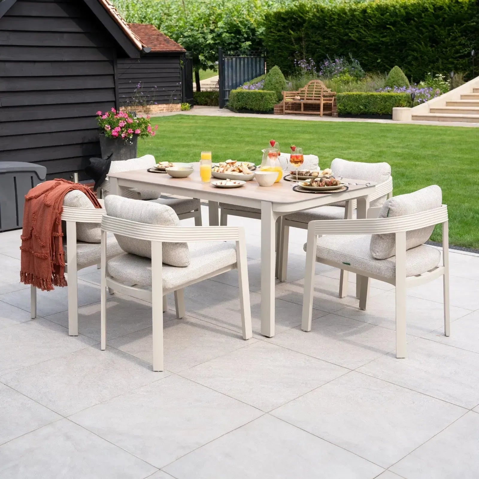 Millie - 6 Seat Rectangular Aluminium Dining Set in Pebble
