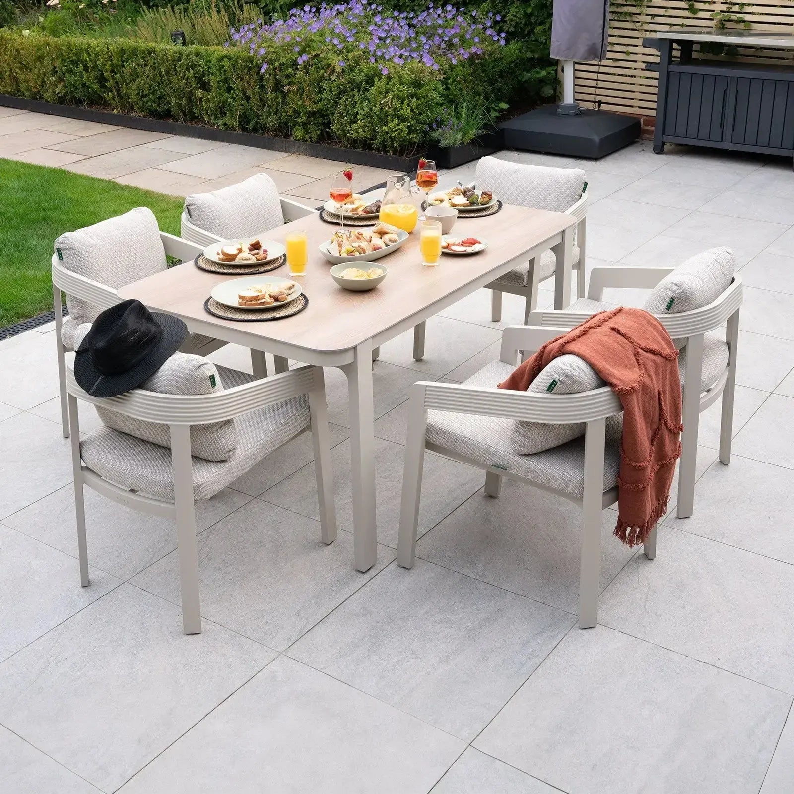Millie - 6 Seat Rectangular Aluminium Dining Set in Pebble
