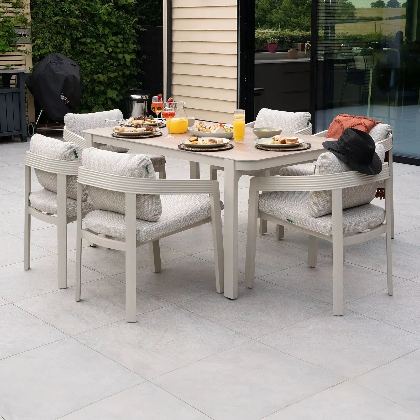 Millie - 6 Seat Rectangular Aluminium Dining Set in Pebble