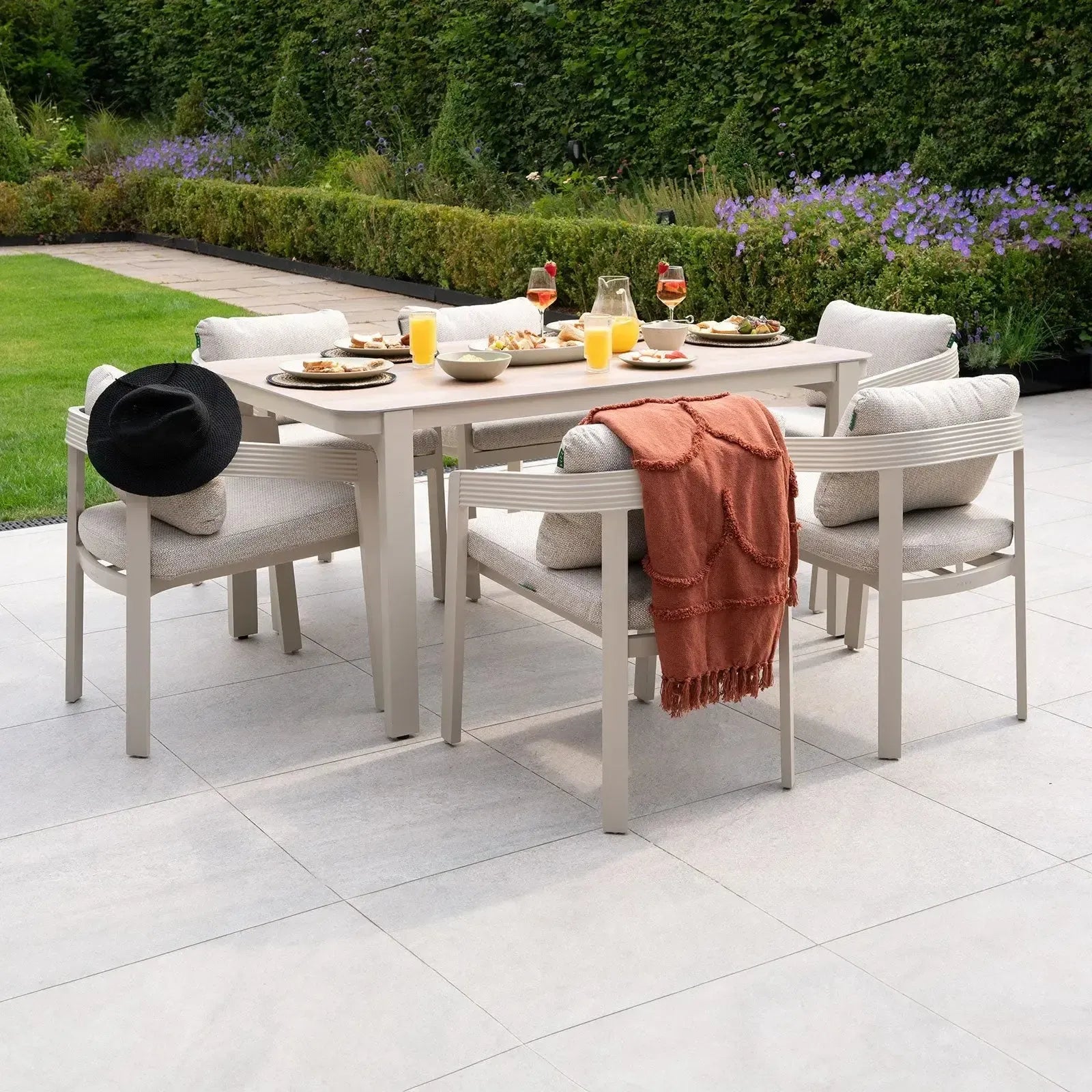 Millie - 6 Seat Rectangular Aluminium Dining Set in Pebble