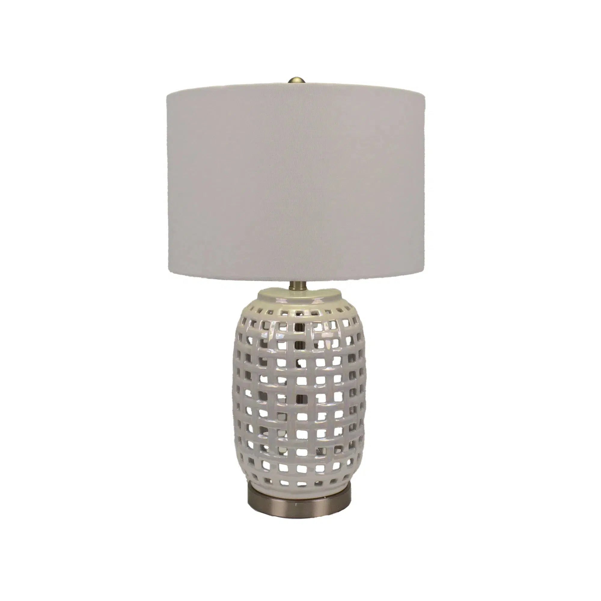 White Ceramic Lamp with White Linen Shade 1