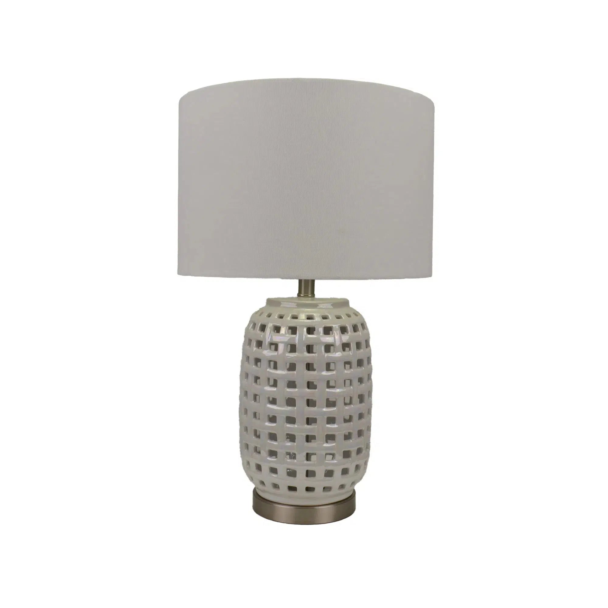 White Ceramic Lamp with White Linen Shade 1
