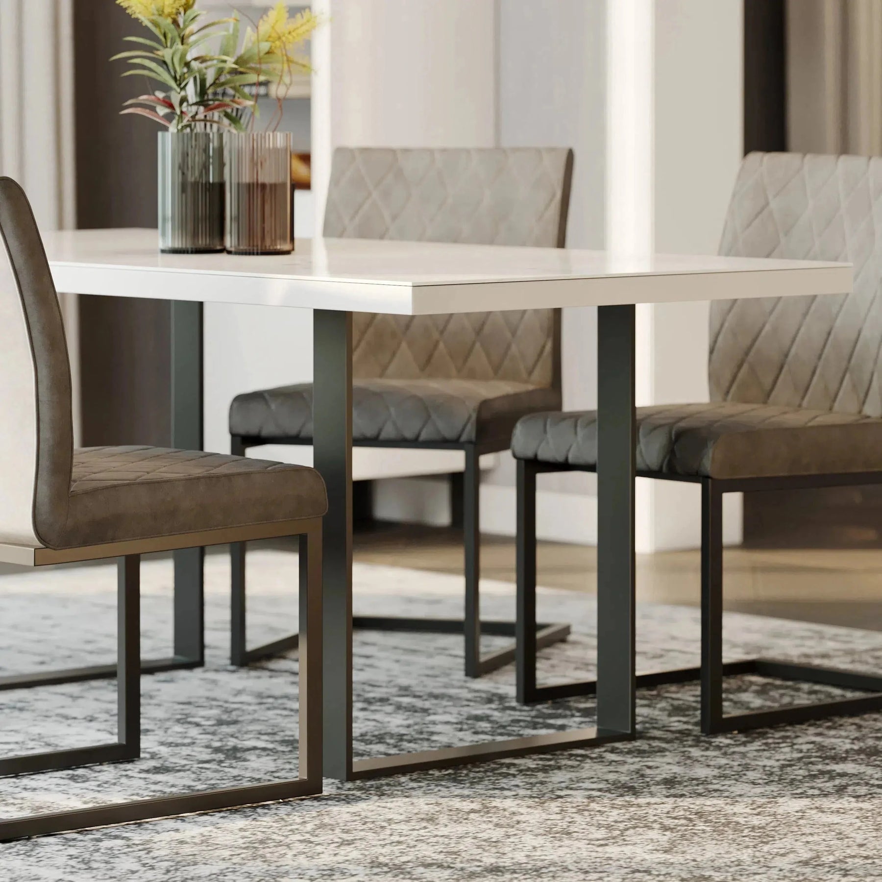 Dining Set, Dining Table, 3 Cantilever Dining Chairs