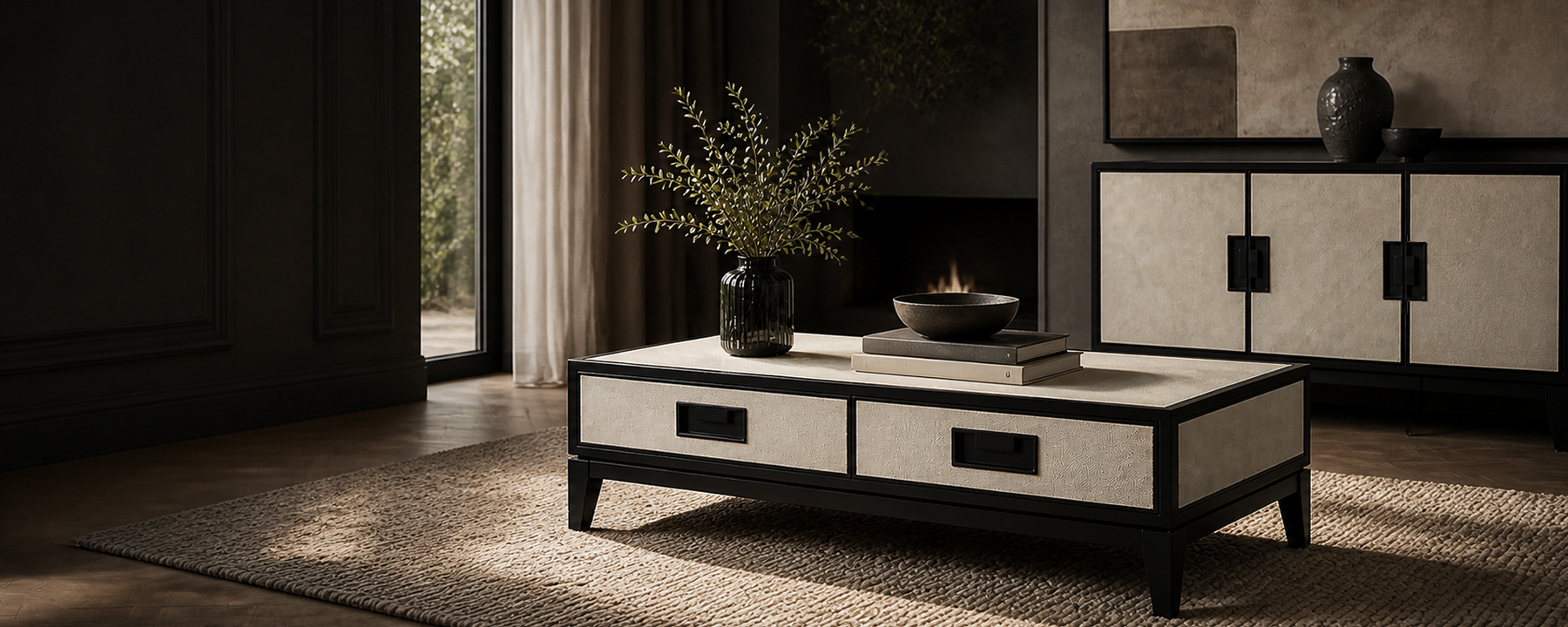 Living Room Black Japandi Black Side Table