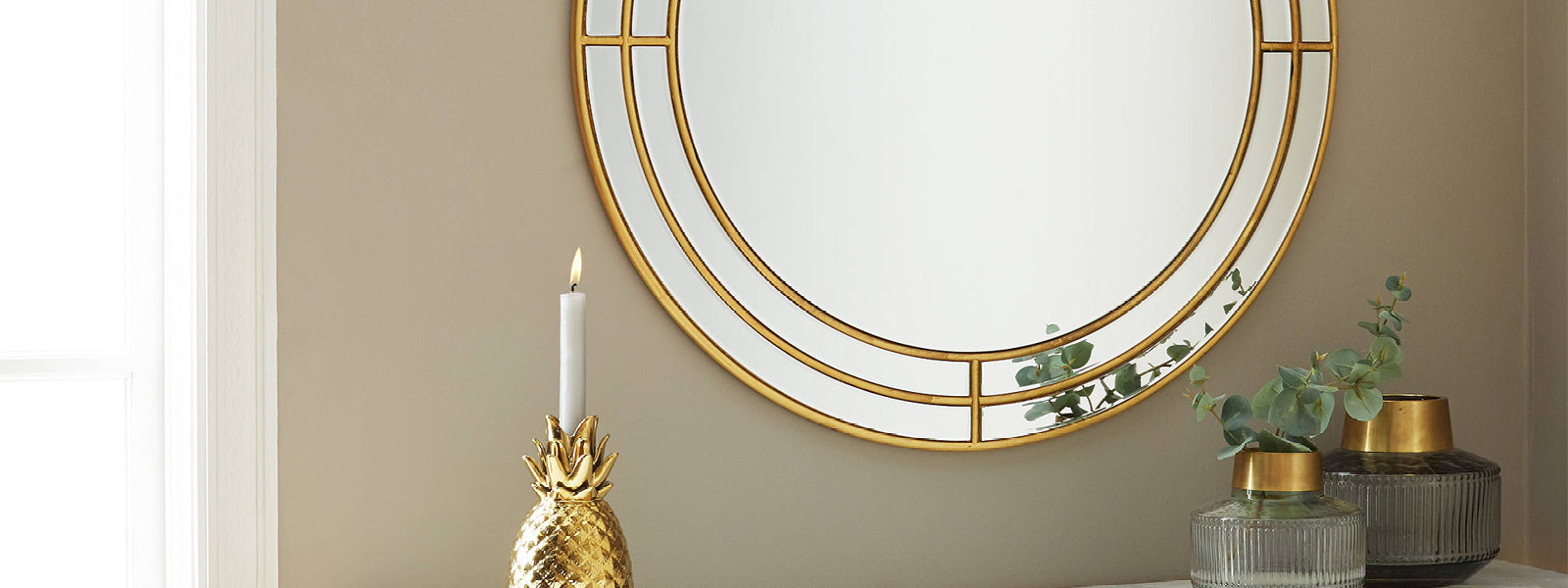 Round Gold Framed Art Deco Mirror