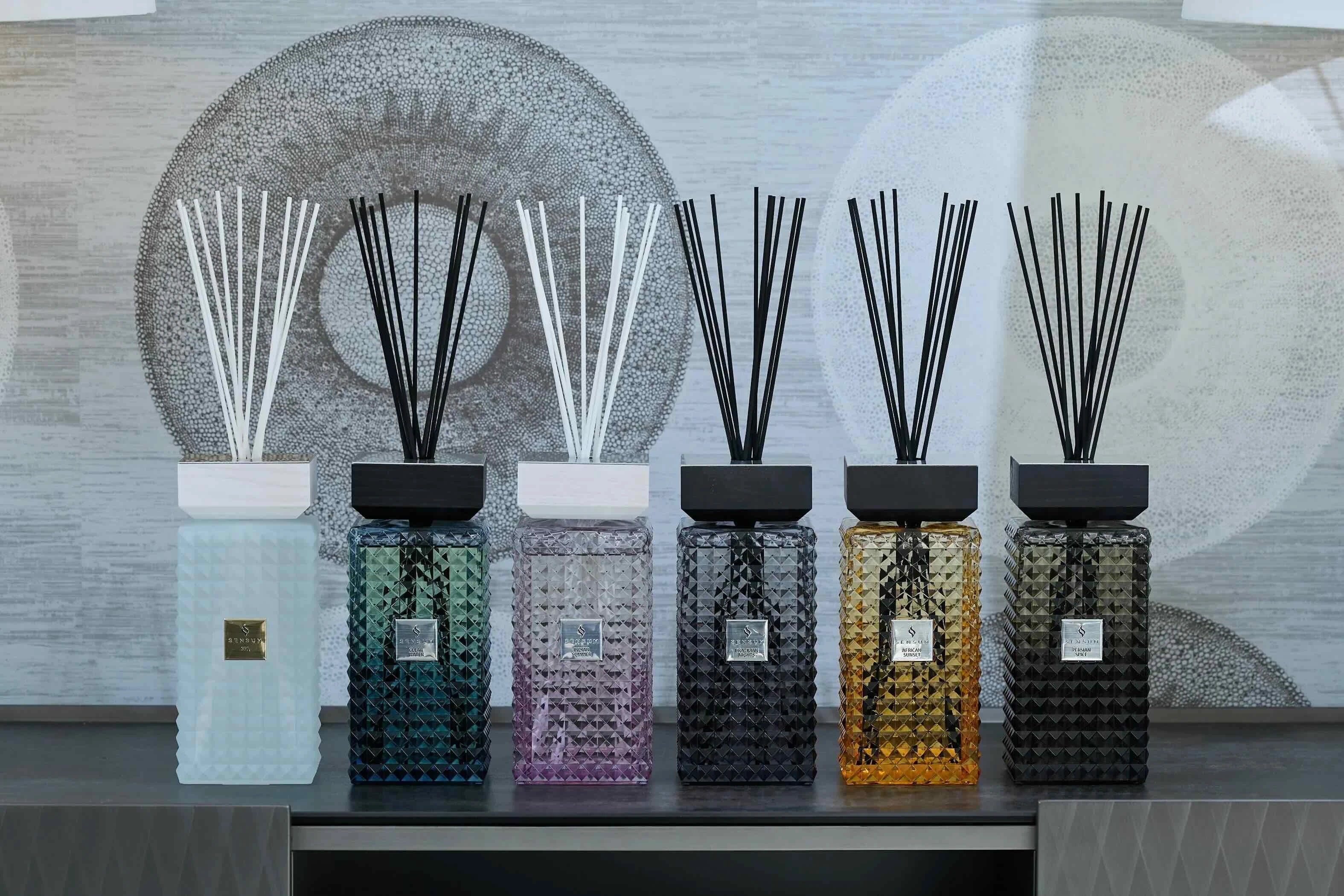 Sensum's full range of home fragrance reed diffusers in six unique scents