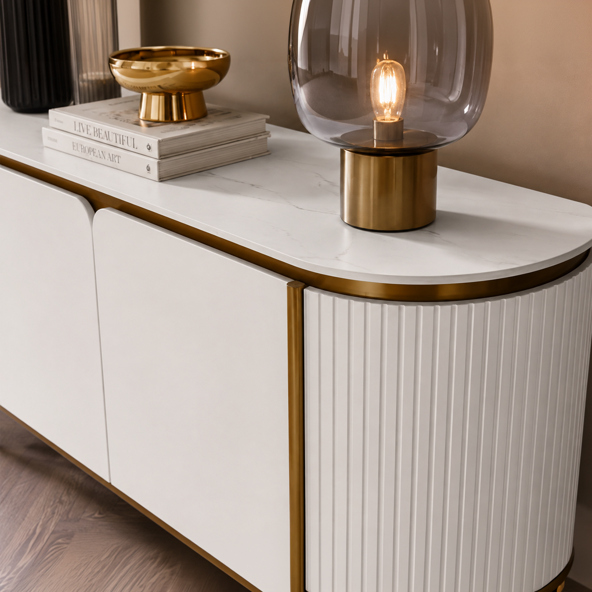 White 4 Door Sideboard with White Slate Top