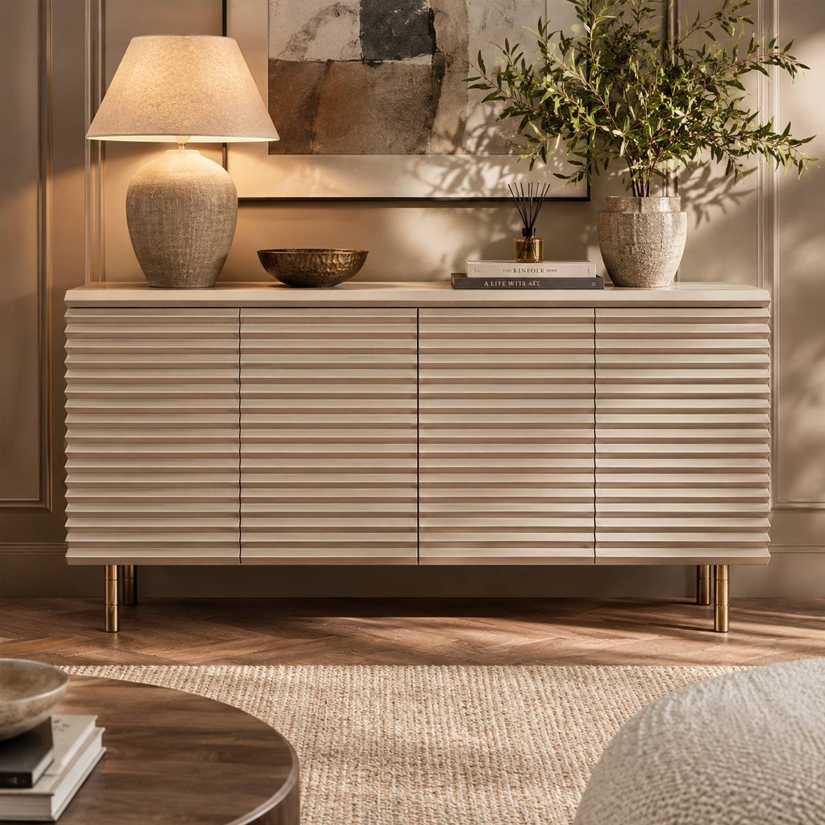 Champagne Gold Ribbed 4 Door Sideboard