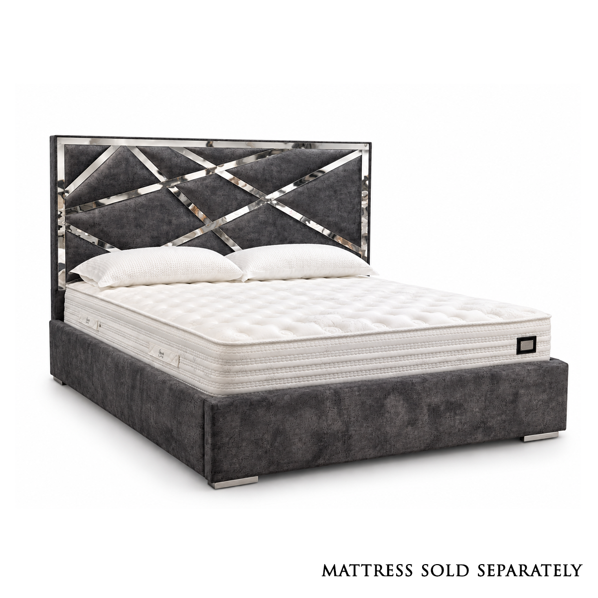 Abstract Mirror King Size Ottoman Bed in Marble Steel