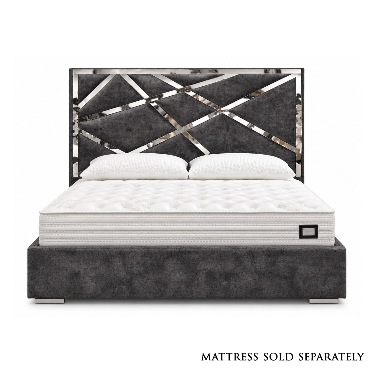 Abstract Mirror King Size Ottoman Bed in Marble Steel