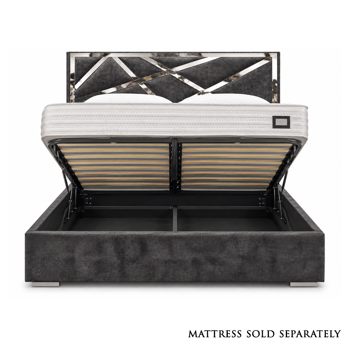 Abstract Mirror King Size Ottoman Bed in Marble Steel
