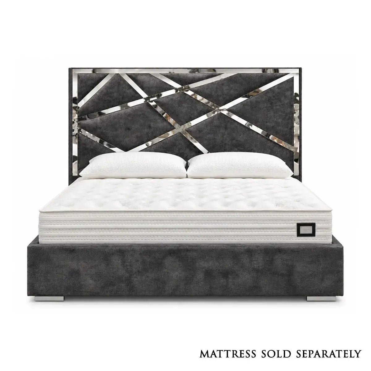 Abstract Mirror King Size Ottoman Bed in Marble Steel