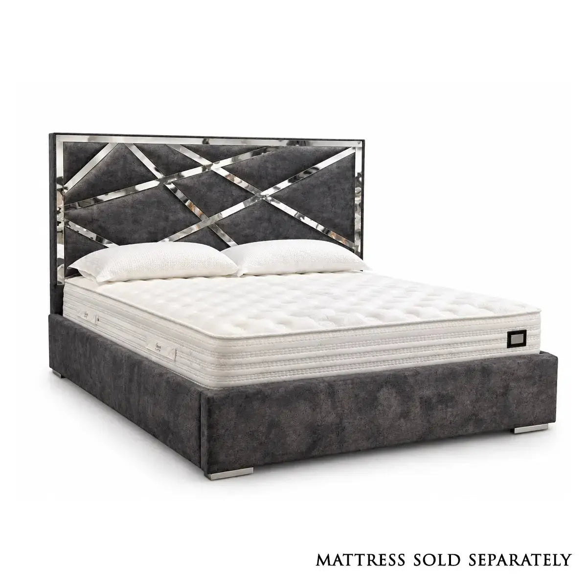 Abstract Mirror King Size Ottoman Bed in Marble Steel