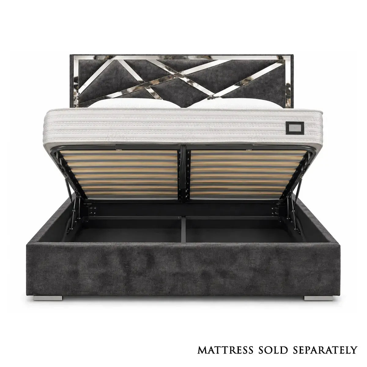 Abstract Mirror King Size Ottoman Bed in Marble Steel