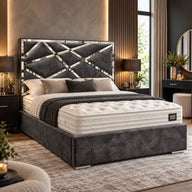 Abstract Mirror King Size Ottoman Bed in Marble Steel