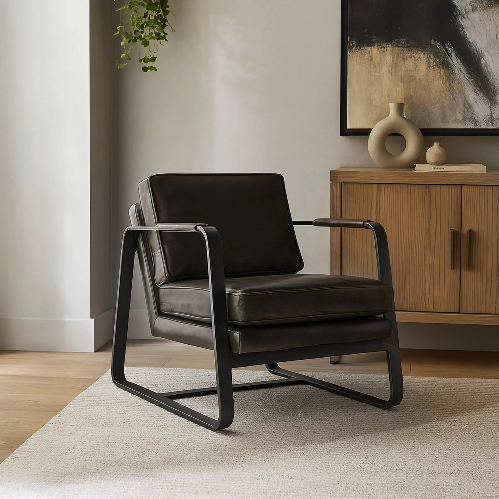 Alex Leather Chair - Charcoal