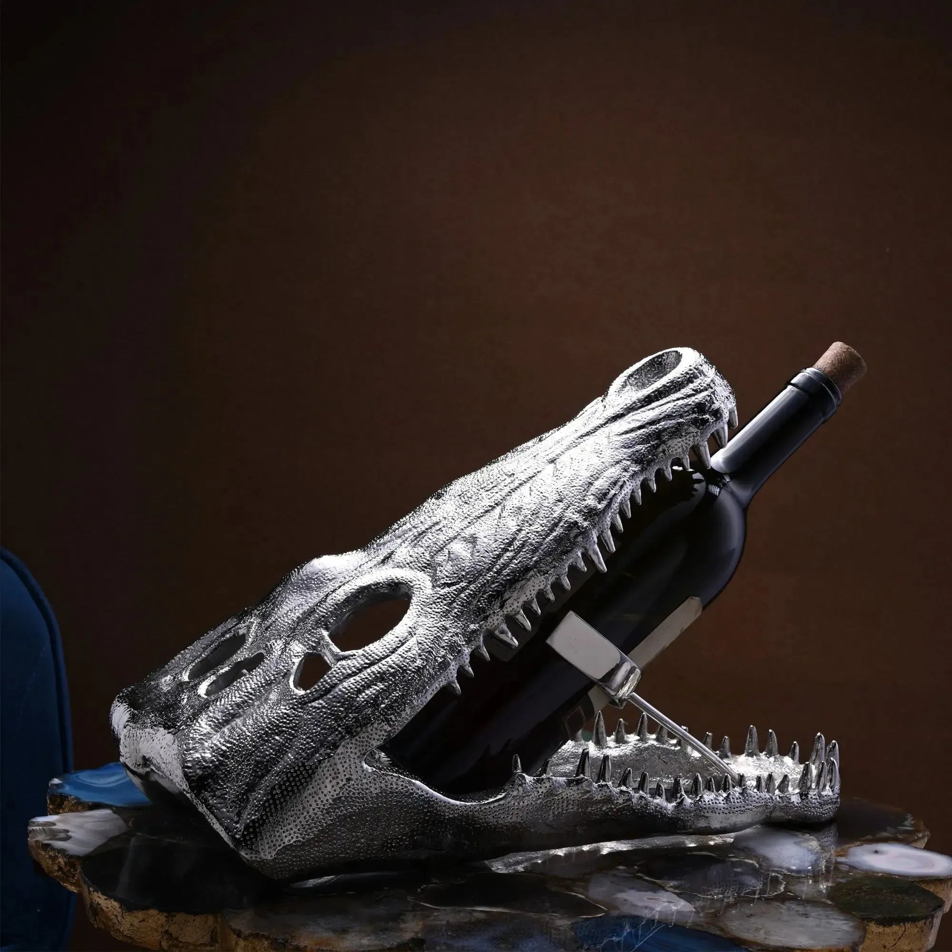 Alligator Head Bottle Stand, Silver