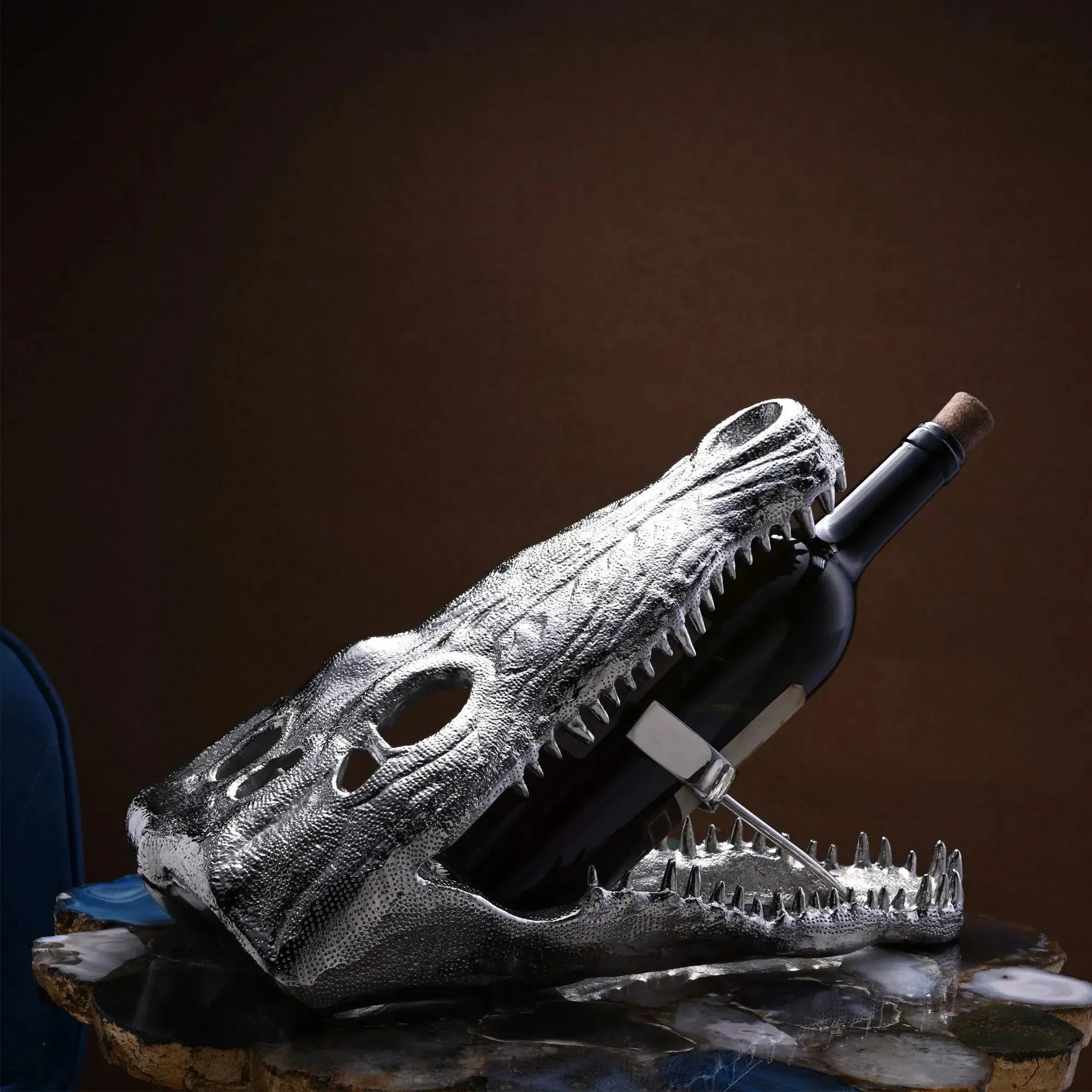 Alligator Head Bottle Stand, Silver
