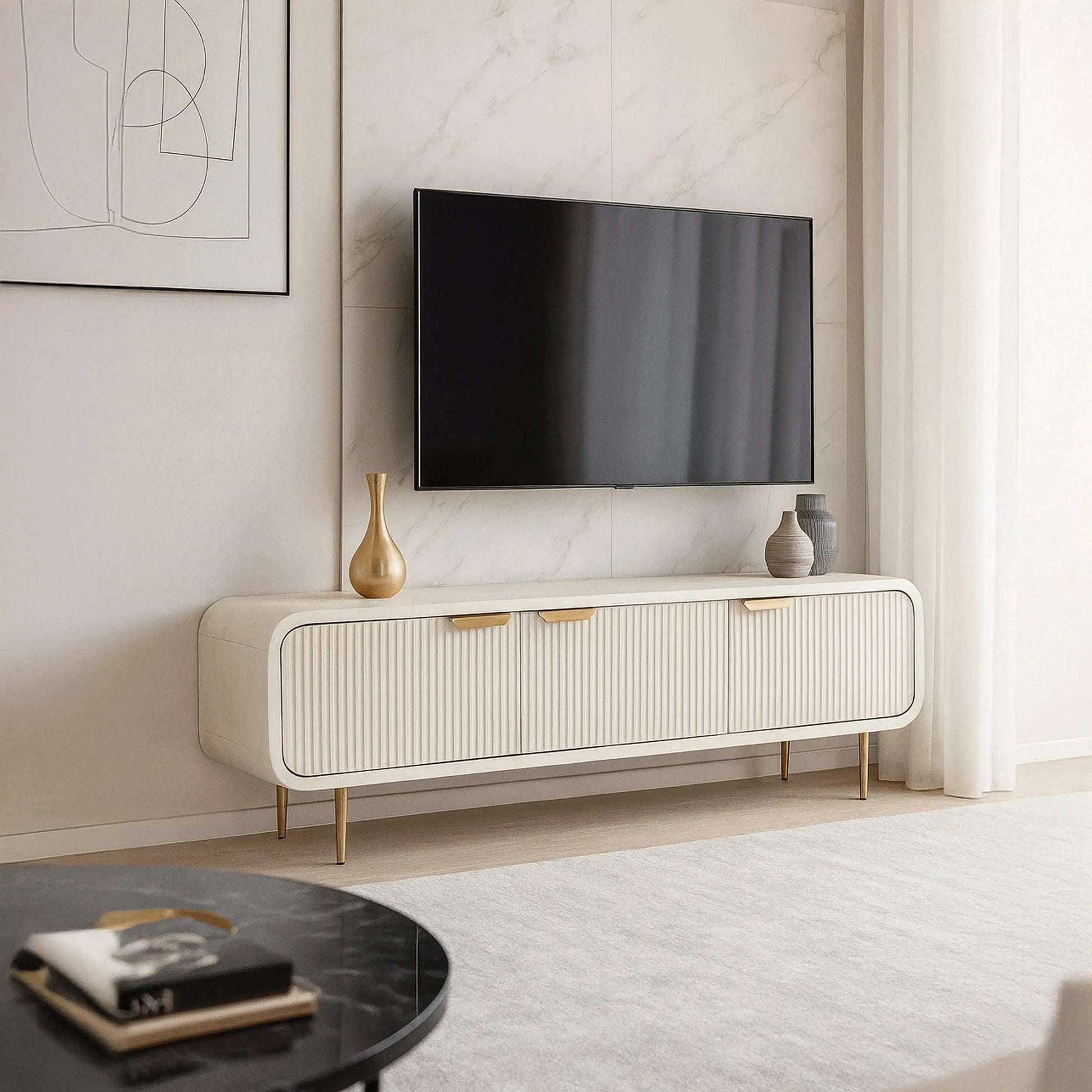 Amara White - 3 Door TV Unit