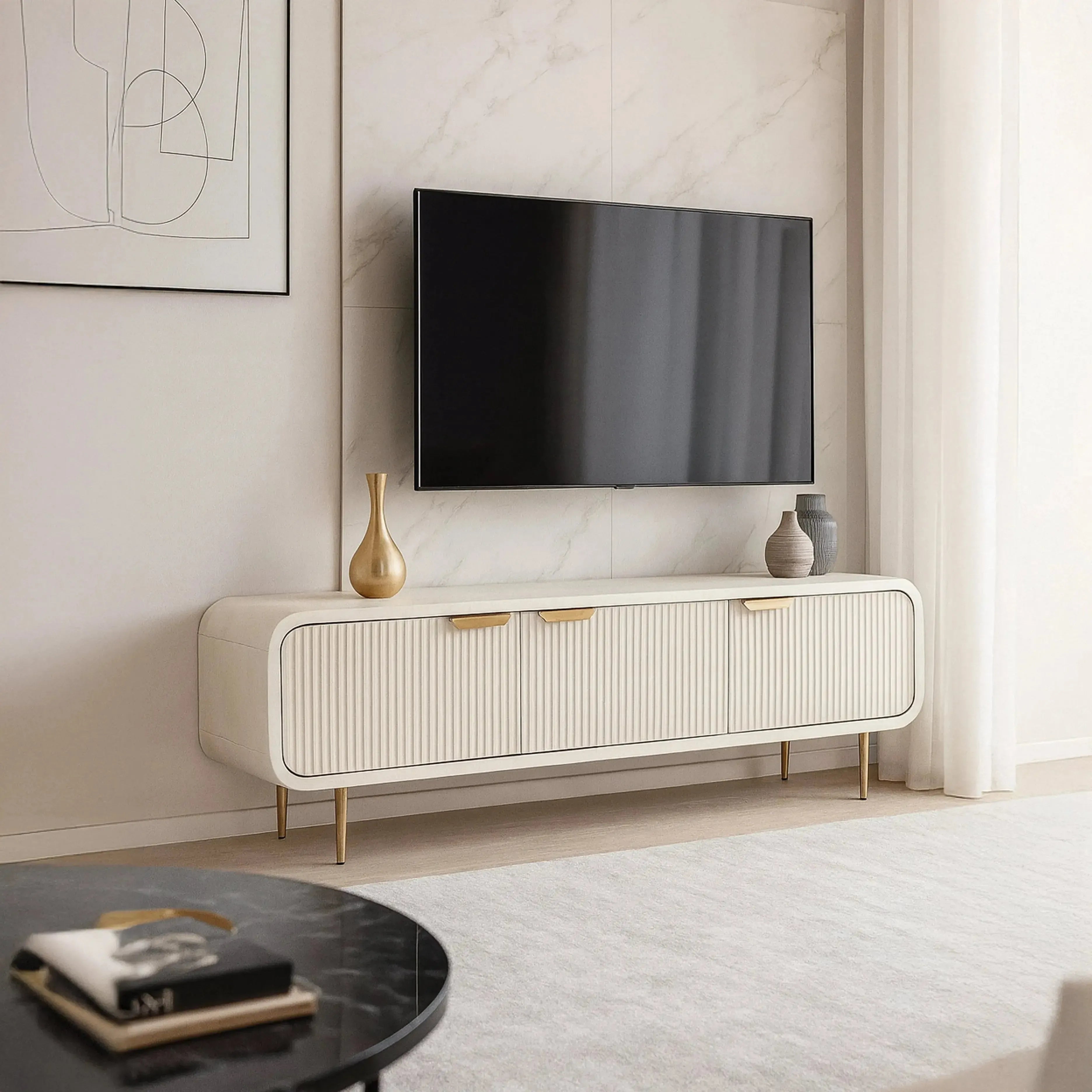 Amara White - 3 Door TV Unit