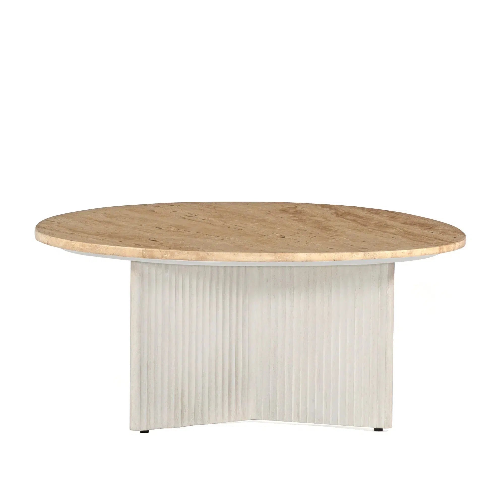 Amara White - Coffee Table with Travertine Top