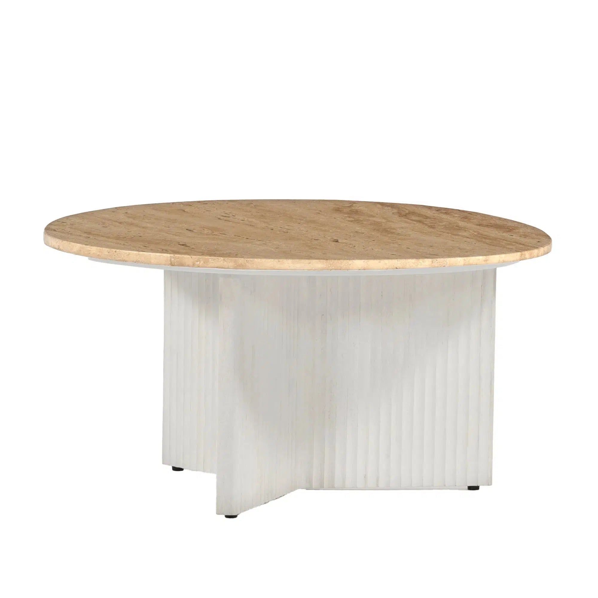Amara White - Coffee Table with Travertine Top