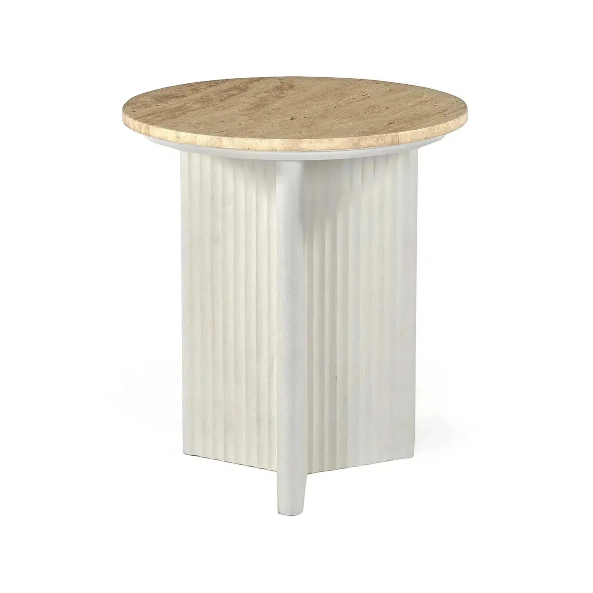 Amara White - Side Table with Travertine Top