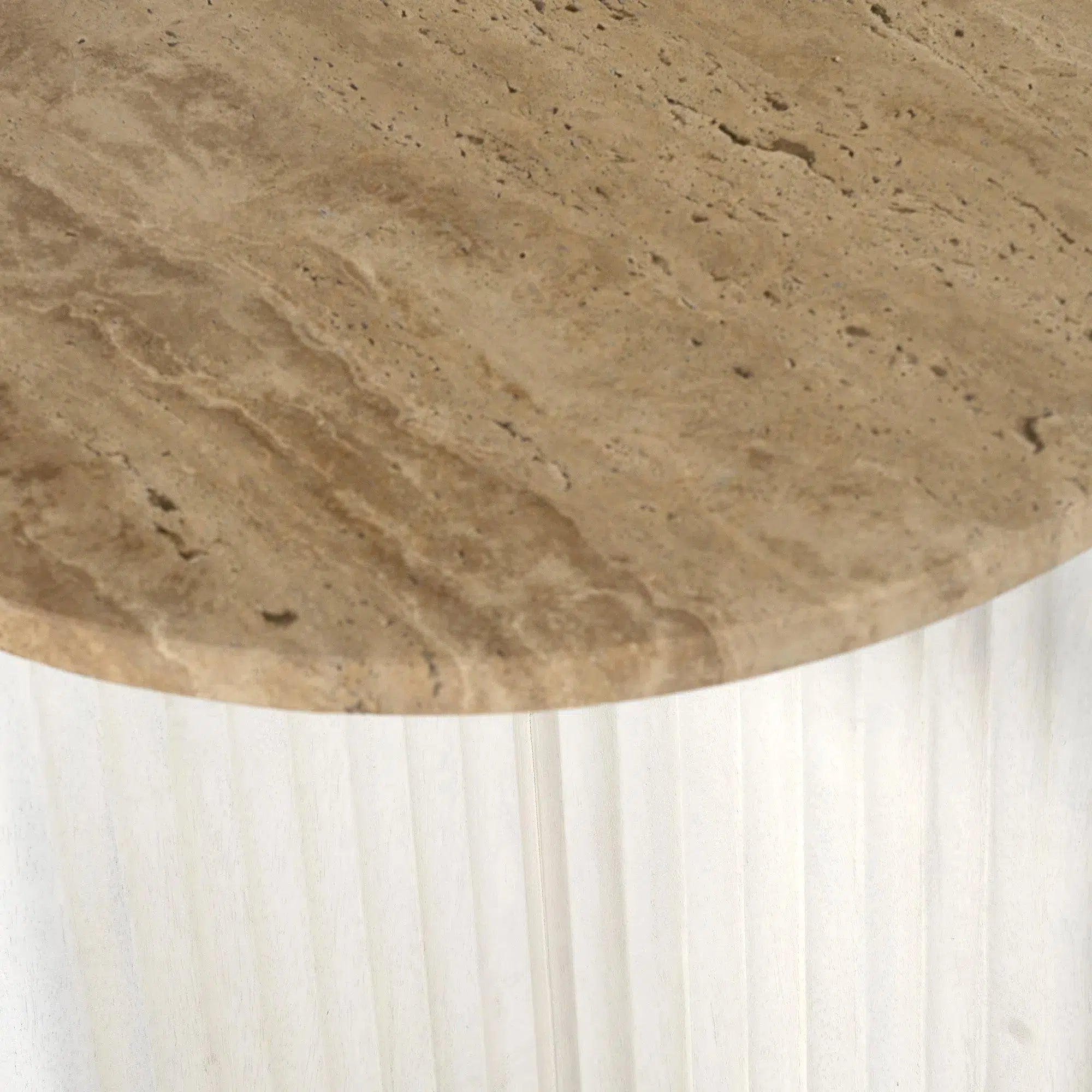 Amara White - Side Table with Travertine Top