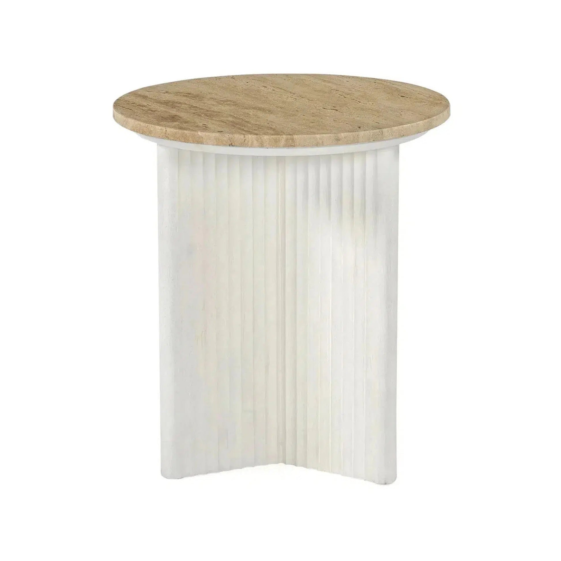Amara White - Side Table with Travertine Top