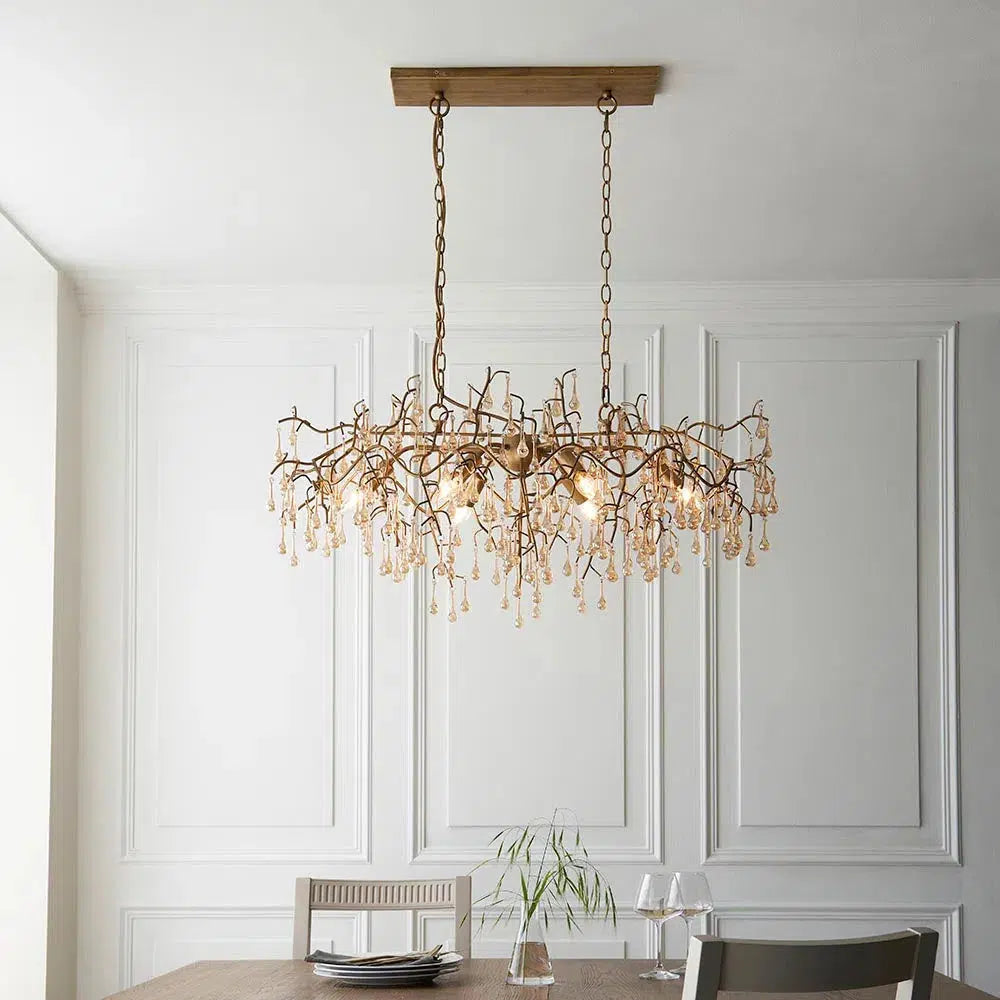 Amour - Branch Linear Chandelier with Glass Droplets