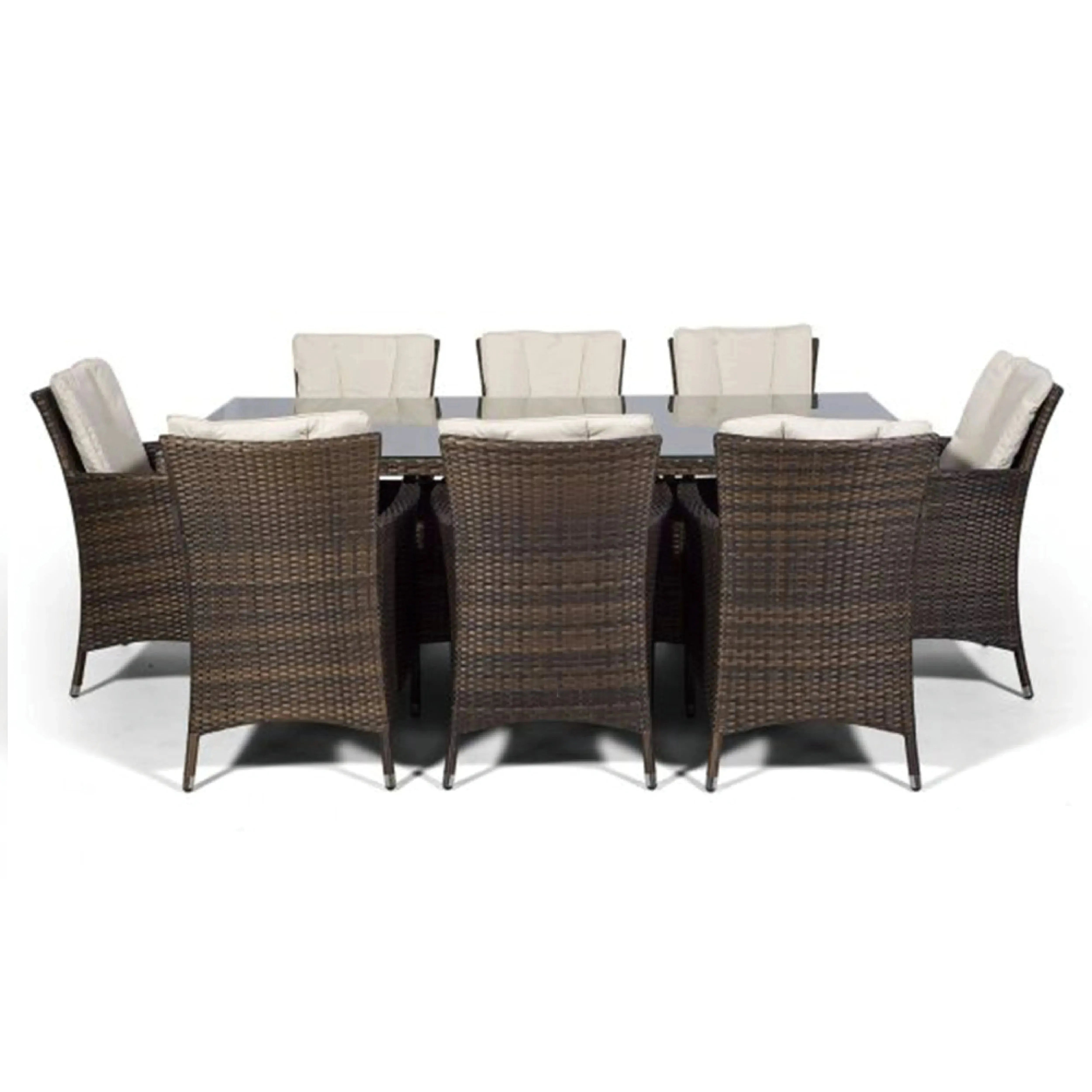 Antigua 200x100 Dining Table & 6 Dining Chairs Outdoor Set – Bronze Brown with Ivory Cushions