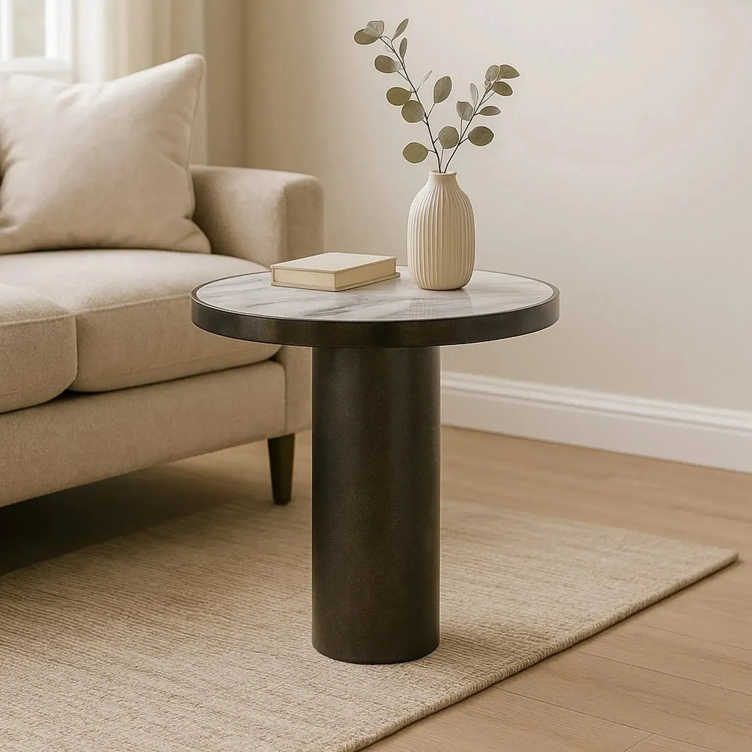 Antique Brass Side Table with White Marble Top