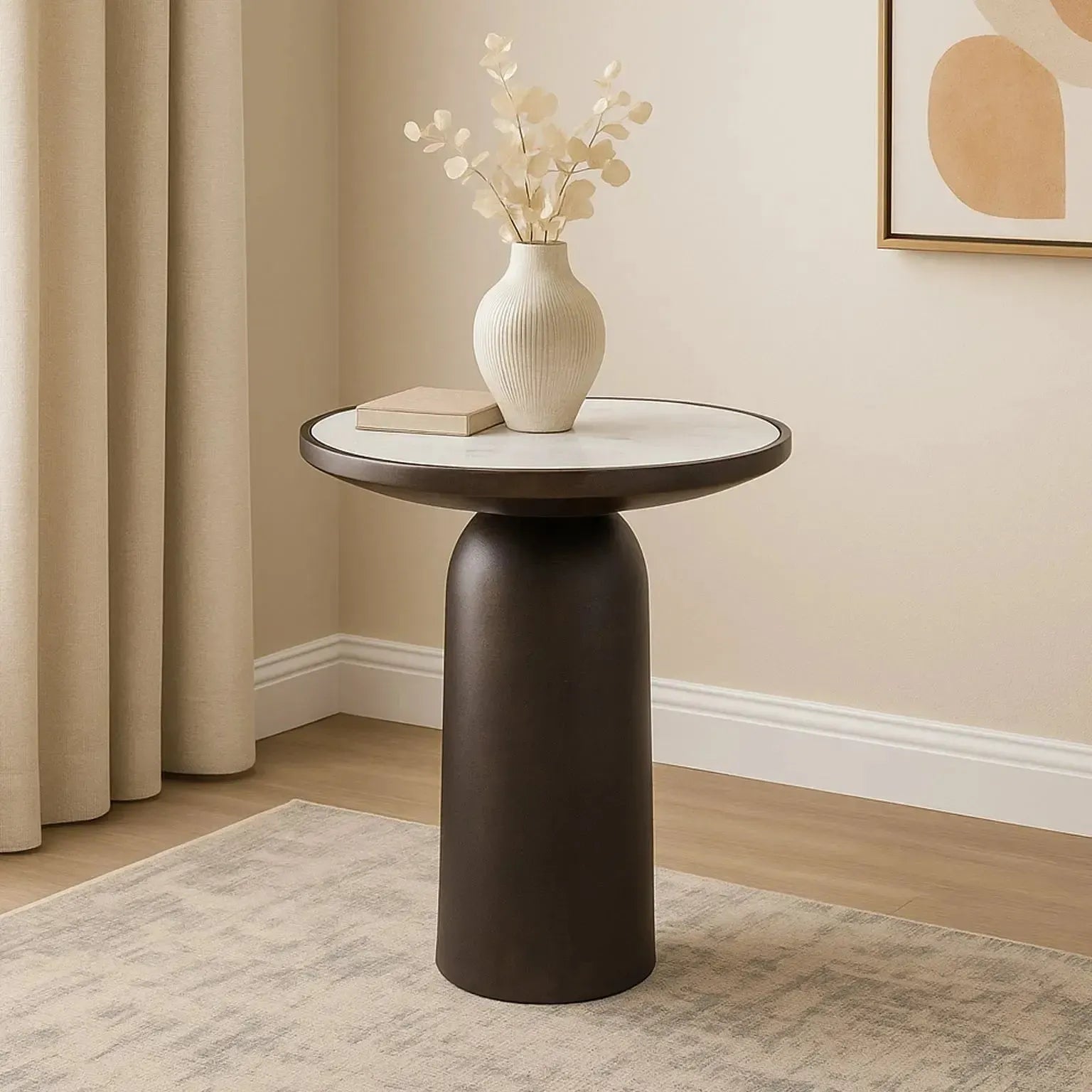 Antique Bronze Side Table with White Marble Top