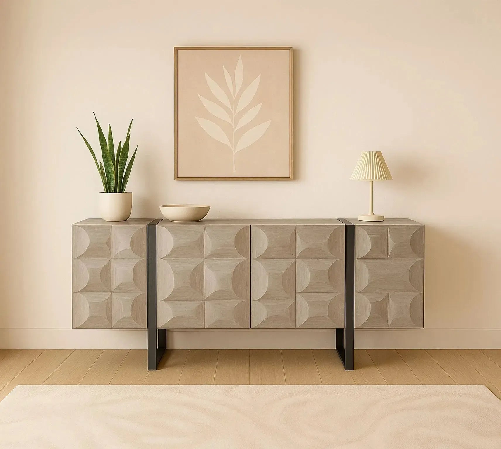 Antique Grey and Black Nickle 3D 4-Door Sideboard