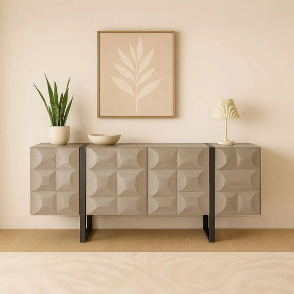 Antique Grey and Black Nickle 3D 4-Door Sideboard