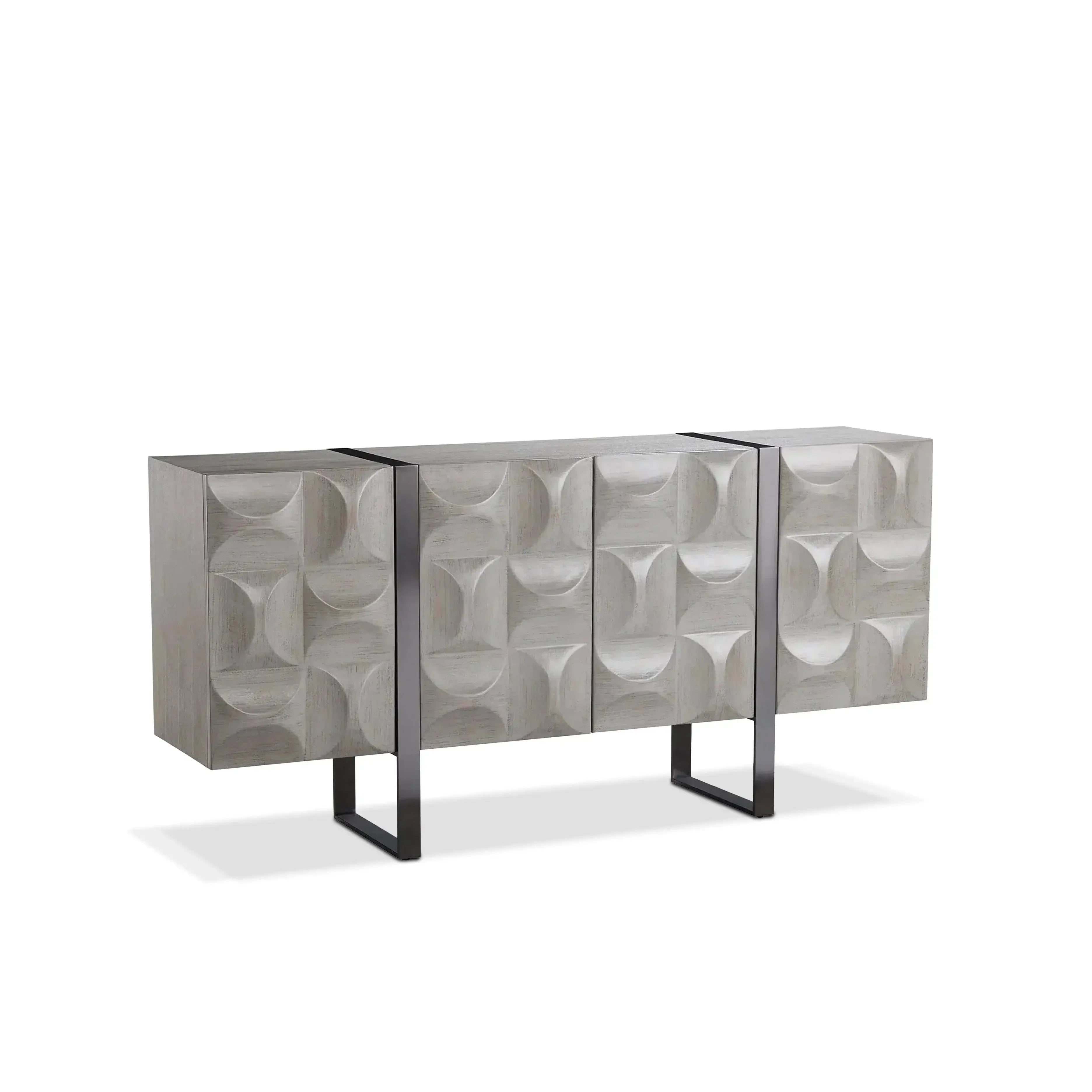 Antique Grey and Black Nickle 3D 4-Door Sideboard