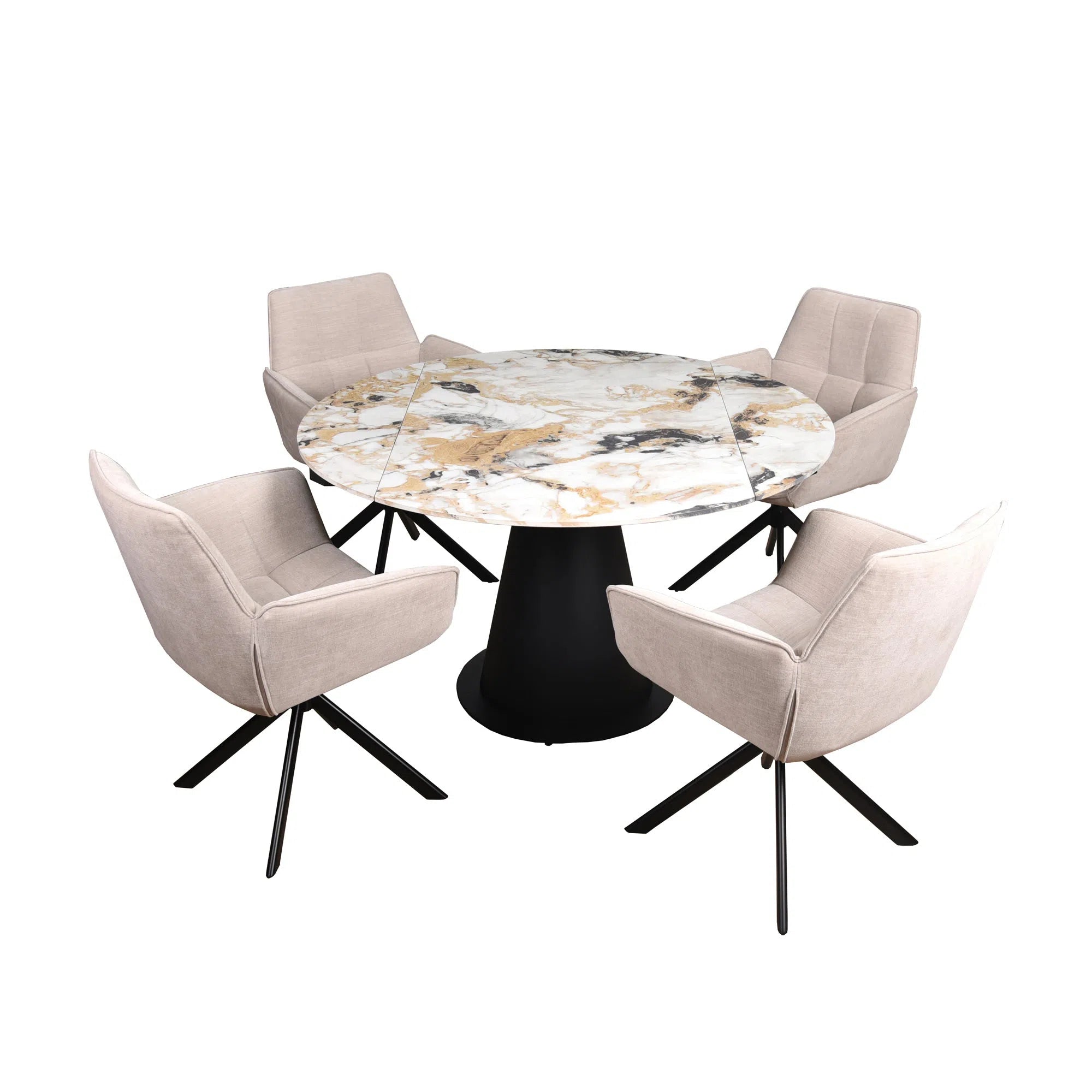 Arabella Dining Table and 4 Evander Beige Chairs