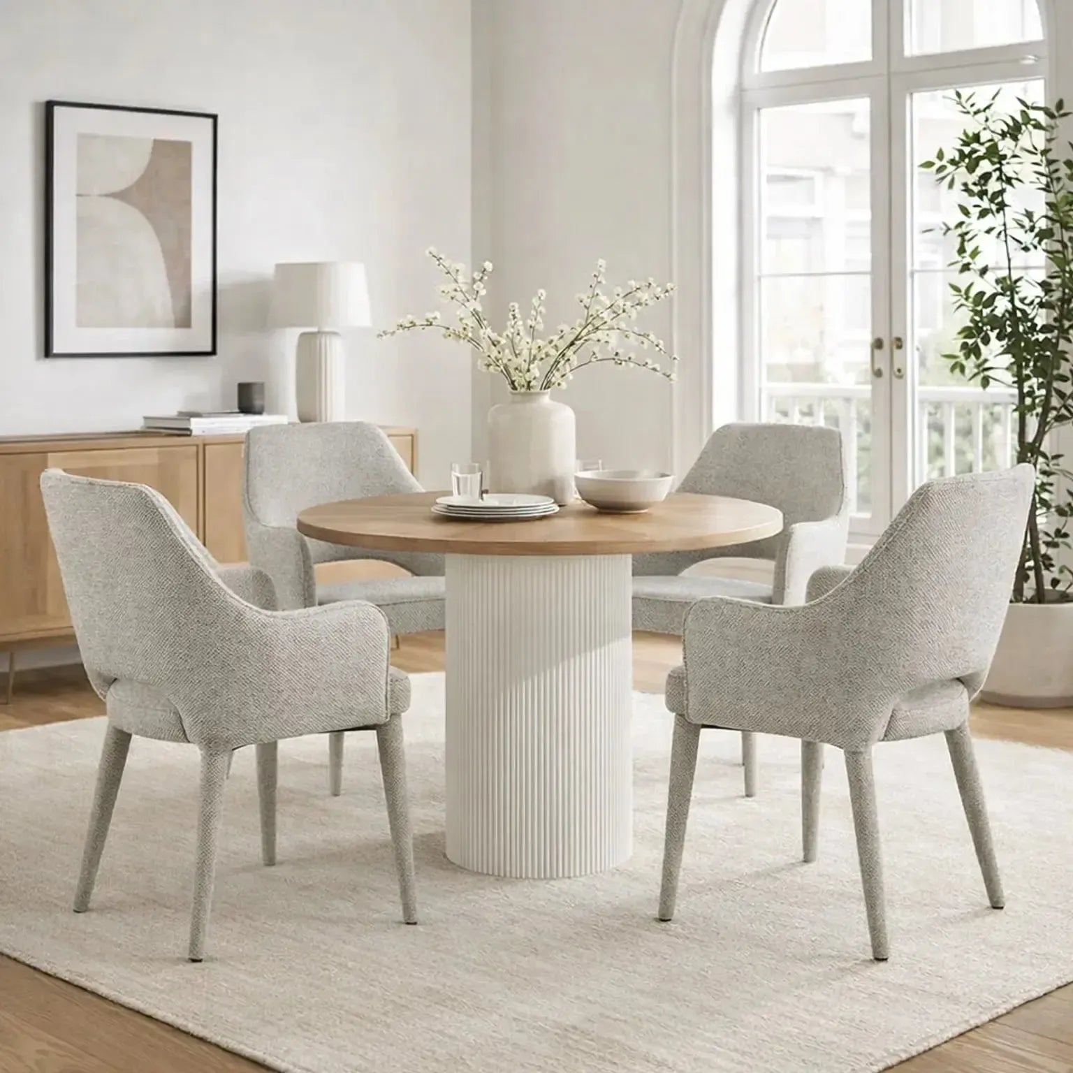 Aria Dining Table and 4 Light Grey Alessia Chairs