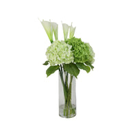 Artificial Hydrangea Calla Lily Arrangement in Tube Clear Glass Vase