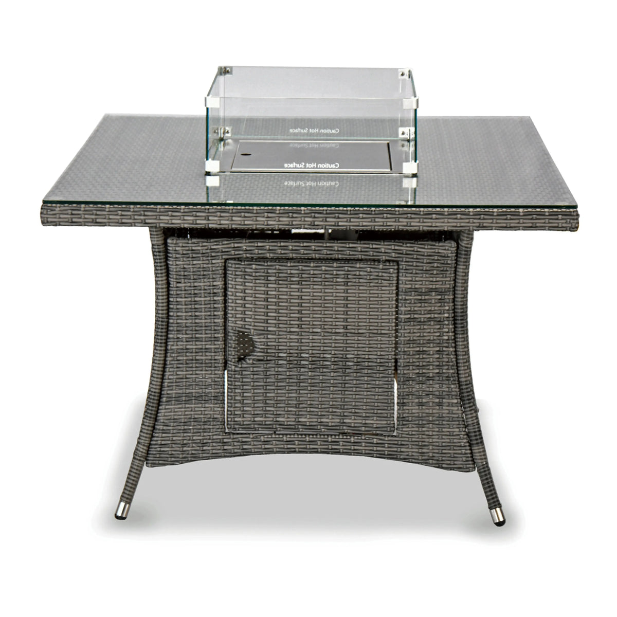 Aruba 110cm Square Firepit Table & 4 Bridge Arm Chairs Outdoor Set – Grey Black with Grey Cushions