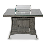 Aruba 110cm Square Firepit Table & 4 Bridge Arm Chairs Outdoor Set – Grey Black with Grey Cushions