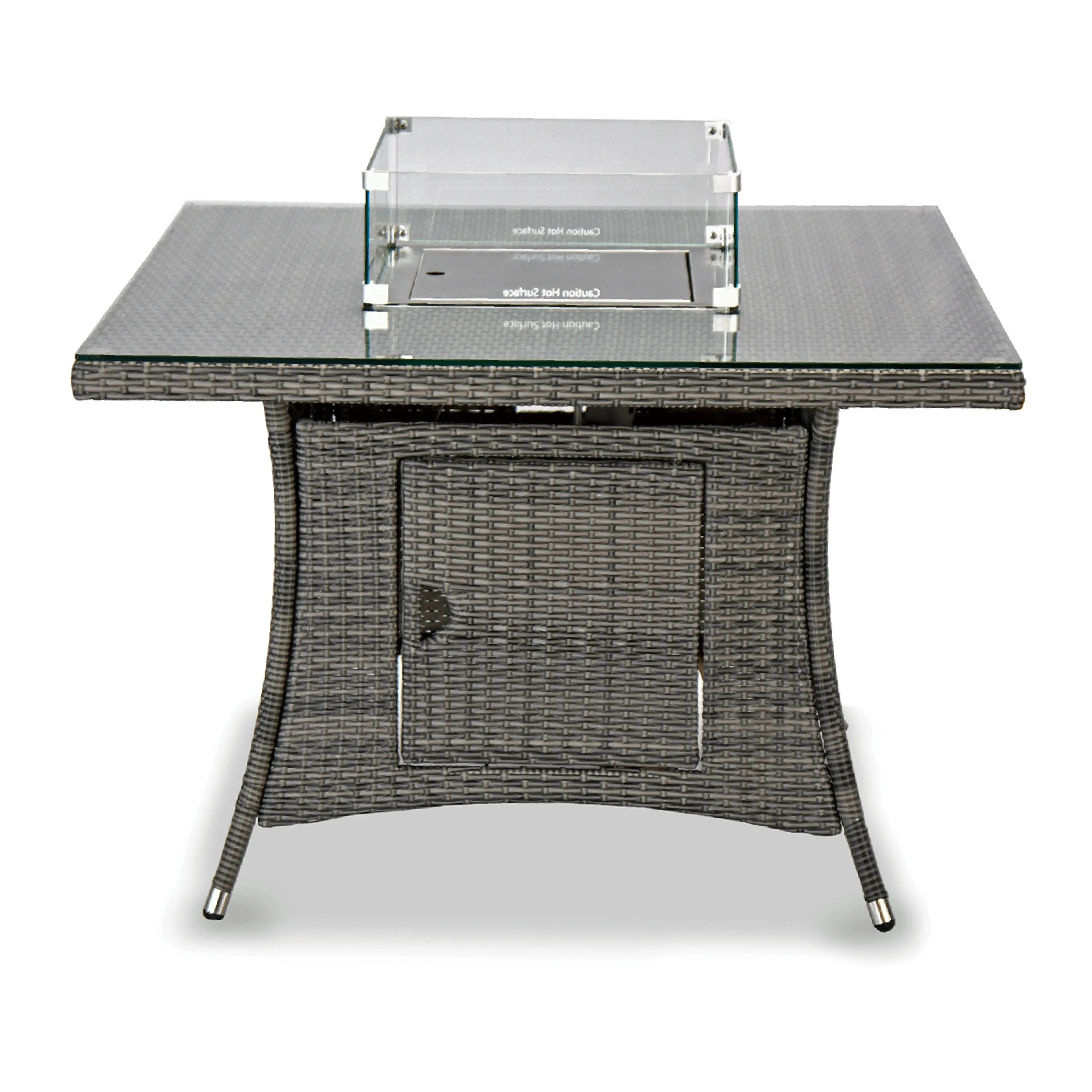 Aruba 110cm Square Firepit Table & 4 Bridge Arm Chairs Outdoor Set – Grey Black with Grey Cushions