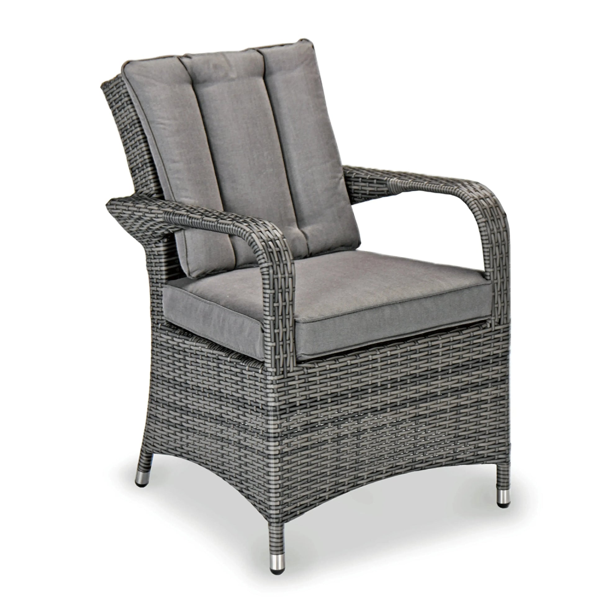 Aruba 120cm Round Firepit Table & 4 Bridge Arm Chairs Outdoor Set – Grey Black with Grey Cushions