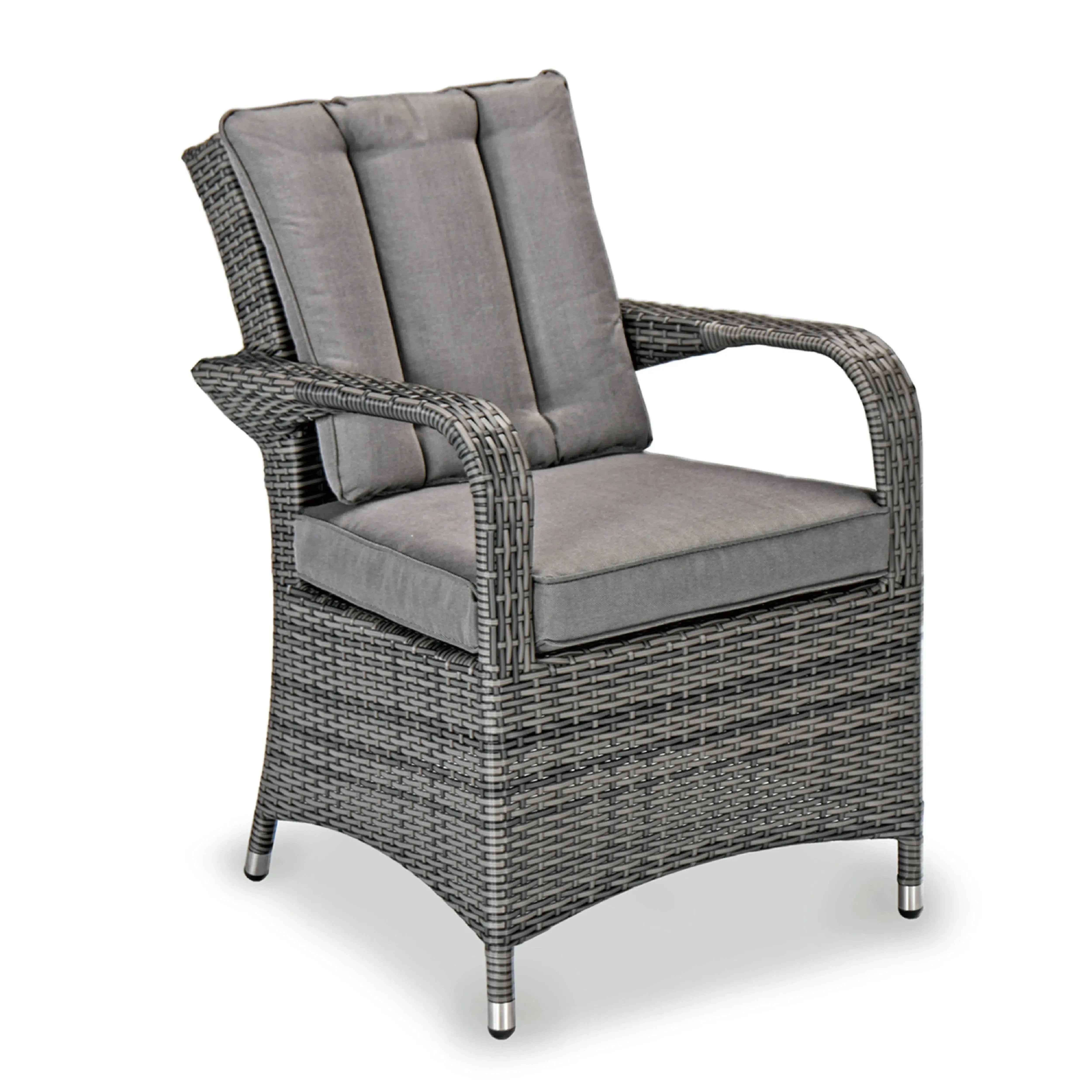 Aruba 120cm Round Firepit Table & 4 Bridge Arm Chairs Outdoor Set – Grey Black with Grey Cushions