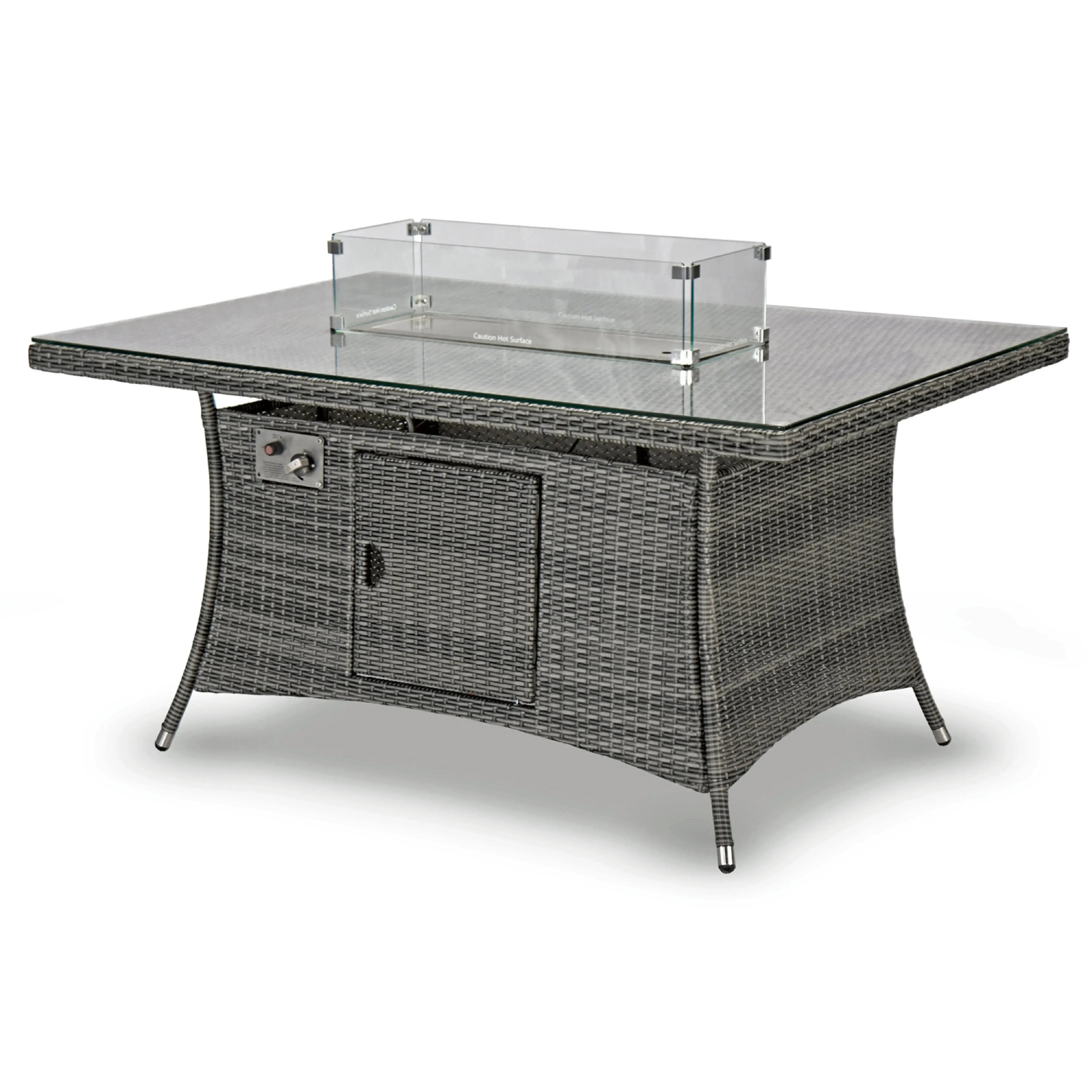 Aruba 150x100 Firepit Table & 6 Bridge Arm Chairs Outdoor Set – Grey Black with Grey Cushions