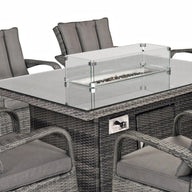 Aruba 150x100 Firepit Table & 6 Bridge Arm Chairs Outdoor Set – Grey Black with Grey Cushions